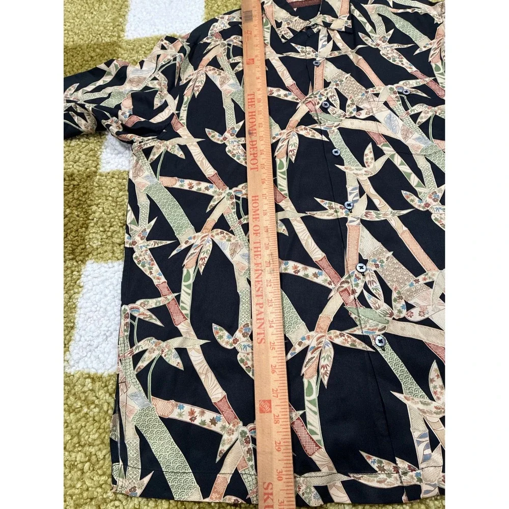 Tori Richard Honolulu Mens Silk Lyocell Bamboo Print Aloha Shirt Black Medium